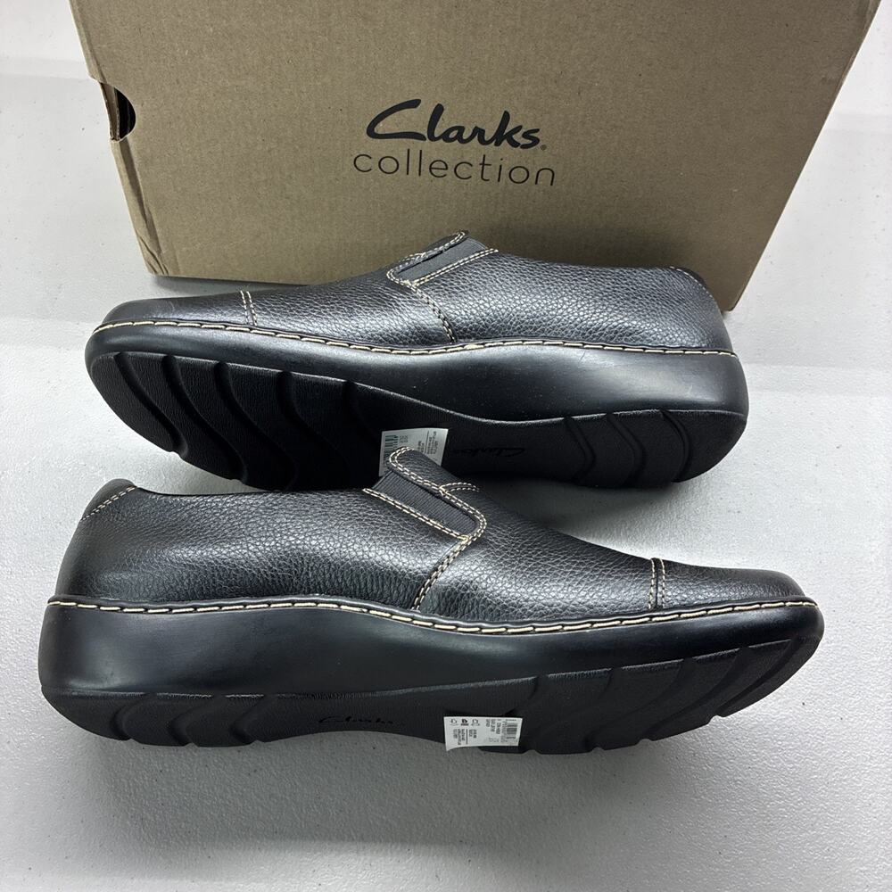 New Clarks Womens Leather Slip-On Comfort Shoes Size 10 Black - Picture 2 of 6